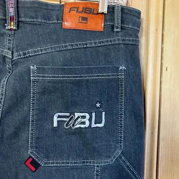 FUBU Men Classic Collectors 30th Anniversary Flags Jeans Size 36x32 Black AN GDD - Picture 1 of 11